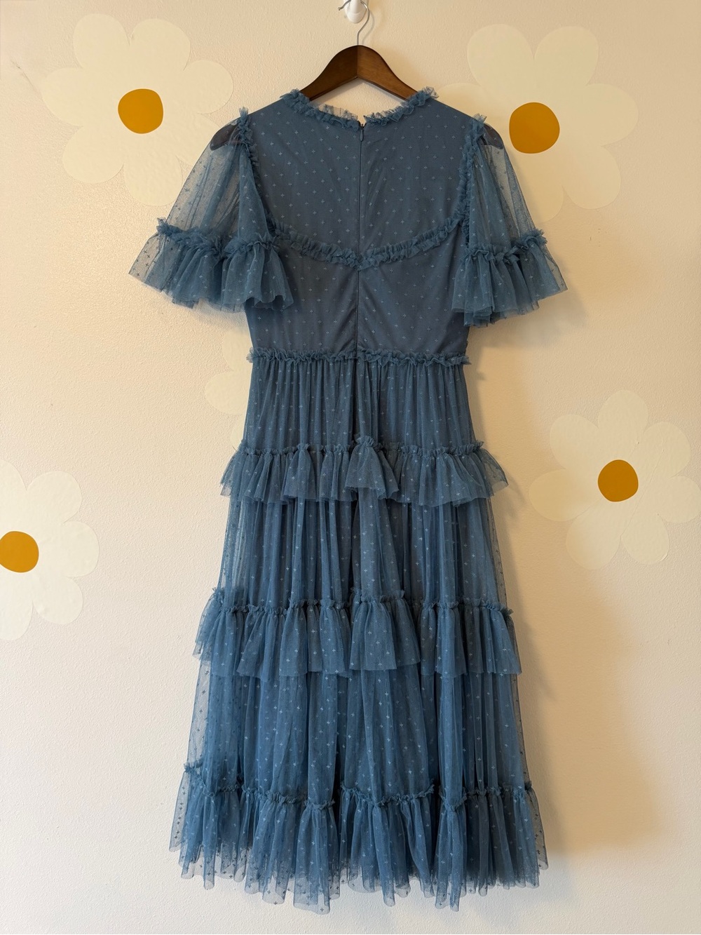Ivy City Co Slate Blue Whimsical Ruffled Tulle Midi Formal Dress - Picture 7 of 14